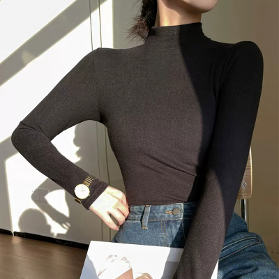 半高领德绒打底衫2026年女士秋冬季加厚保暖弹力修身纯色长袖T恤