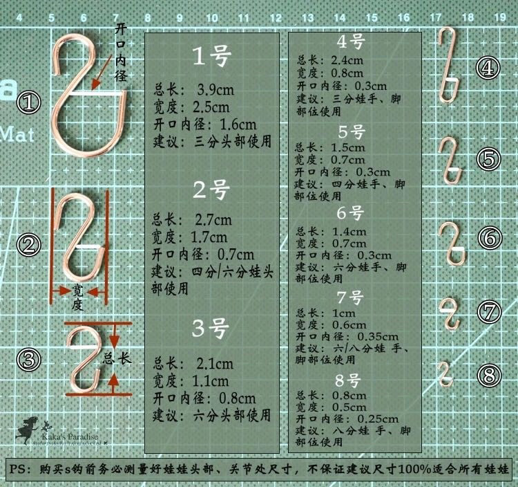【bjd关节S钩】卡肉3分4分BJD/SJD/胶皮