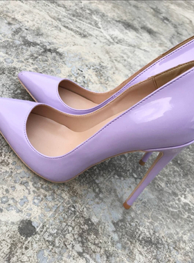 欧美新款浅紫色小清新高跟鞋女细跟12cm尖头性感单鞋小码34 35