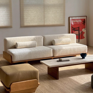 奶油风客厅现代极简小户型法式复古别墅原木日式休闲布艺直排沙发