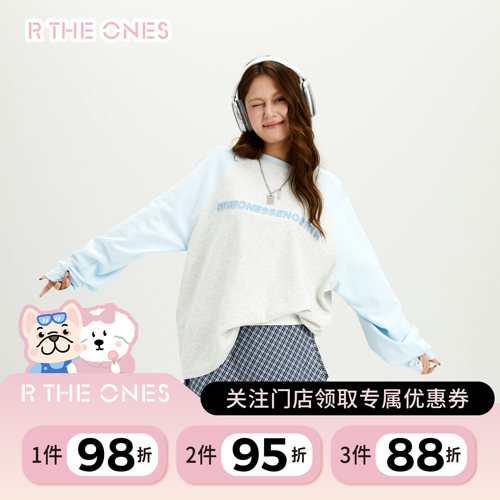 RTHEONES正反牙刷绣字母美式复古拼色插肩短袖女长T恤宽松上衣