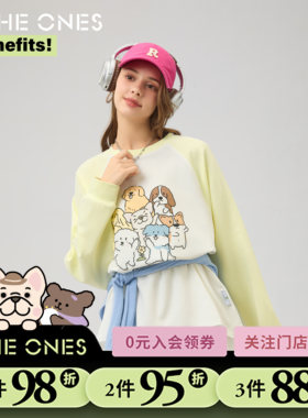 RTHEONES2025新款狗狗伙伴插肩长袖上衣宽松卡通圆领卫衣时尚男女