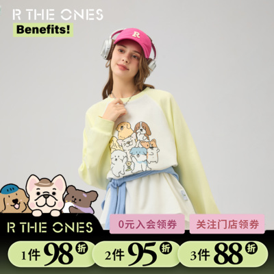 RTHEONES2025新款狗狗伙伴插肩长袖上衣宽松卡通圆领卫衣时尚男女