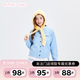 RTHEONES韩系领结小狗女装毛针织衫2025秋季新款圆领长袖开衫外套