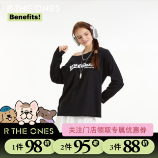 RTHEONES夏季新款字母斜肩防晒衫韩系宽松百搭斜肩防晒长袖T恤女