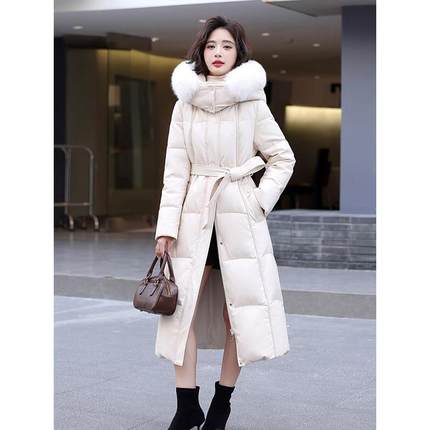 真皮羽绒服女中长款2025冬季新款绵羊皮狐狸毛领加厚海宁皮草外套