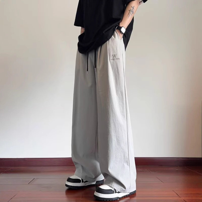 潮流男士速干薄款休闲拖地裤子男阔腿宽松垂感直筒长裤流行百搭帅