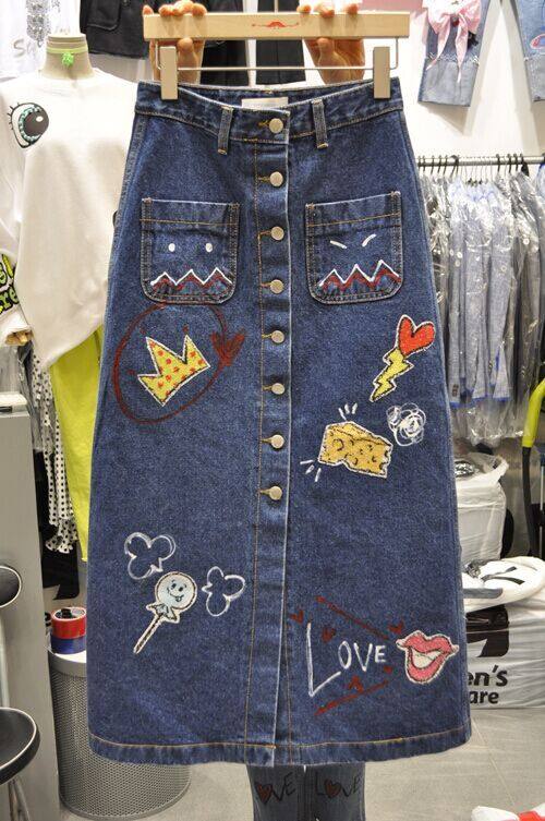 2021夏季新款牛仔半身裙女中长款高腰显瘦遮胯包臀印花a字长裙子|ruв категории Женская одежда, юбка - от Buy2taobao.com для оказания профессиональной услуги покупки агента Taobao