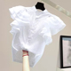 显瘦设计感荷叶边飞飞袖 韩版 休闲衬衣潮 夏季 镂空刺绣棉麻衬衫