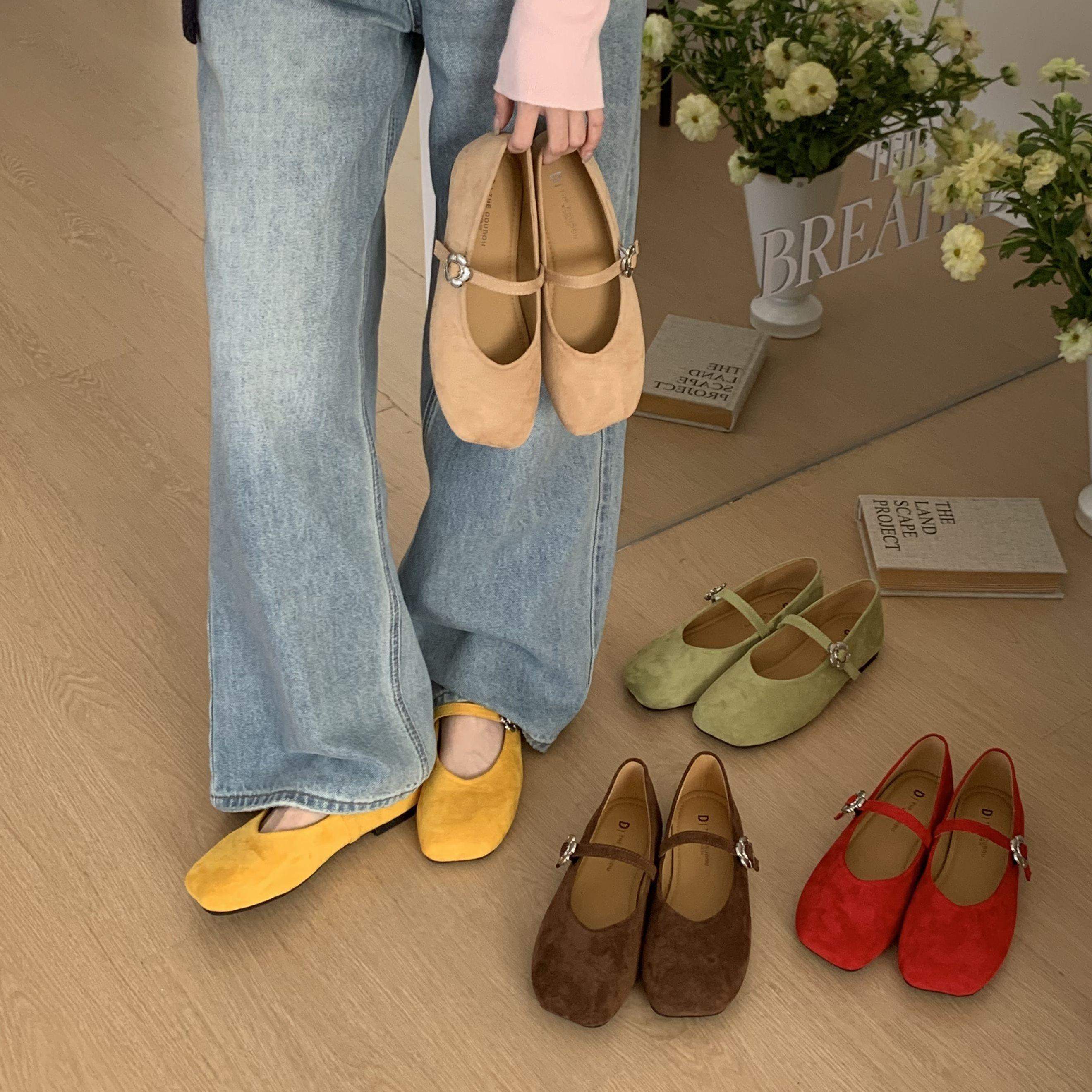 绒面复古圆头平底玛丽珍鞋女2026夏季新款一字带芭蕾舞鞋晚晚单鞋,女鞋,浅口单鞋,淘宝优惠券,粉丝福利购,淘宝优惠卷