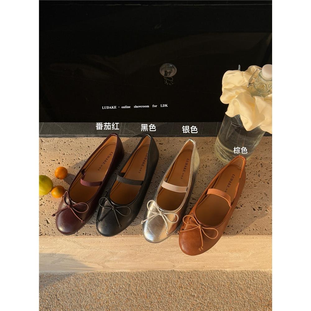 平底蝴蝶结芭蕾舞鞋单鞋女鞋2025春夏新款韩版松紧带玛丽珍鞋银色