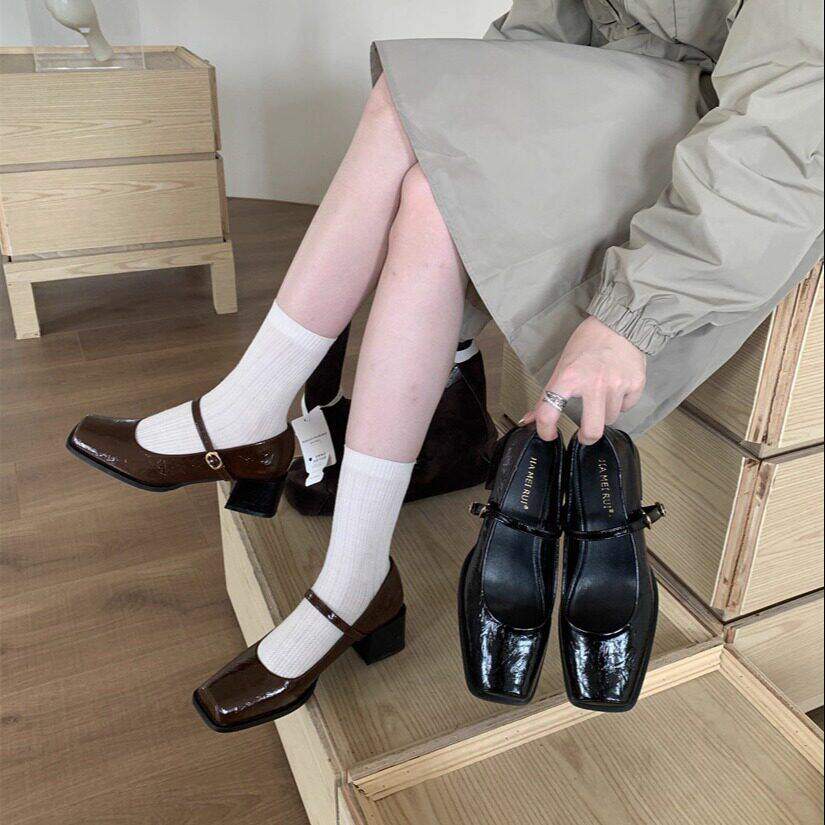 粗跟高跟鞋咖啡高级气质单鞋女鞋子2025春秋季配裙子玛丽珍晚晚鞋