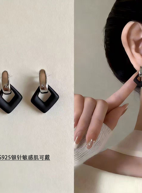 S925银针金银撞色方形耳钉女小众