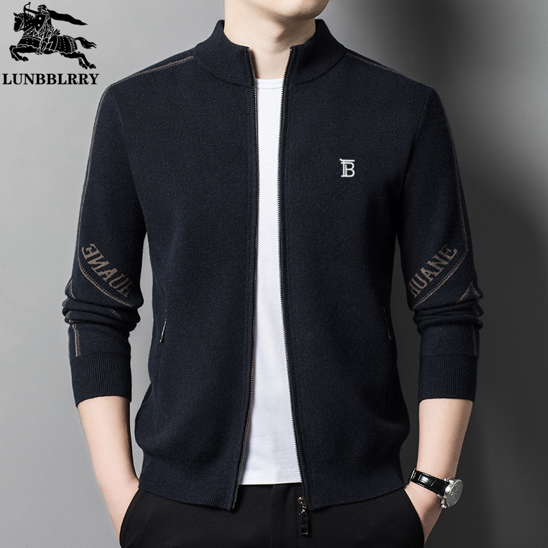 正品巴宝利男开衫立领针织衫