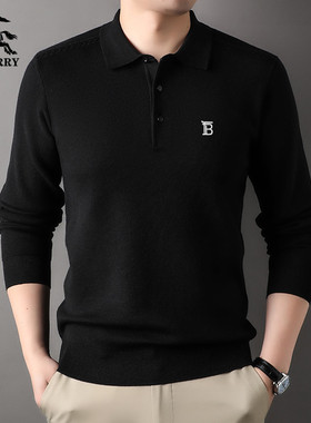 正品伦巴宝利娇男装长袖T恤春秋季羊毛针织衫男时尚休闲翻领上衣