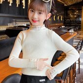 韩版 加绒款 2025秋冬新款 中大童针织衫 内搭 厚款 女童毛衣儿童打底衫