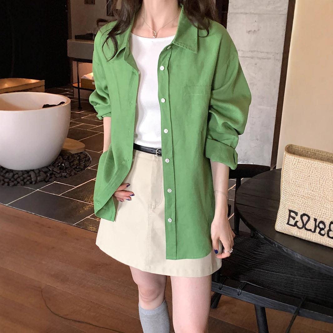 天丝亚麻慵懒宽松长袖衬衫女2025新款韩版百搭防晒衬衣上衣