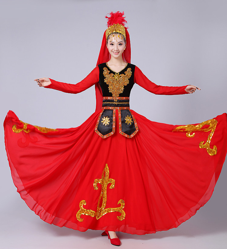 新疆舞蹈演出服新款女装成人维族大裙摆维吾尔族服饰少数民族服装