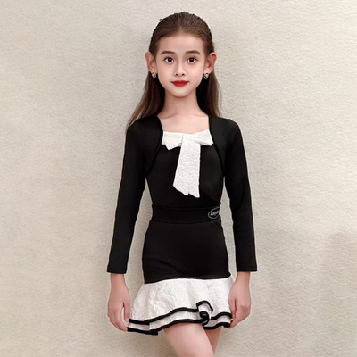 女孩蝴蝶结分体拉丁训练服表演服