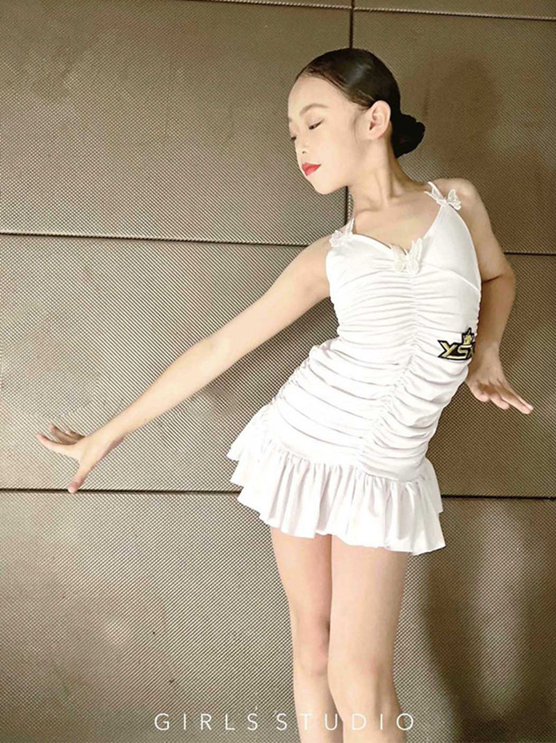 女公主拉丁抽褶荷叶边裙