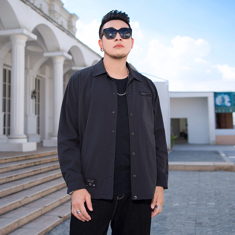 260斤7x潮胖子秋季上衣夹克男加大码宽松日系复古帅气翻领外套薄