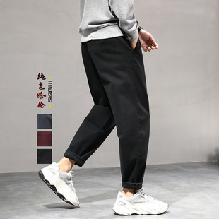200斤胖子加肥加大码松紧腰休闲长裤男宽松纯色弹力小脚哈伦裤40