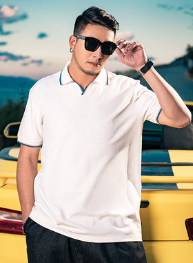 230斤5X加大码短袖男白色翻领T恤上衣胖子肥仔夏季带领半袖POLO衫