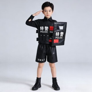 特警环保服装儿童时装秀幼儿园亲子走秀服装手工diy男女环保衣服