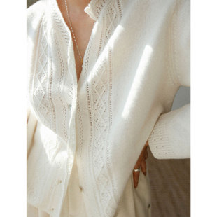 设计感羊毛衫 绝美复古钩花镂空白色针织开衫 内搭外穿 1st编辑店