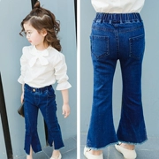 Phiên bản Hàn Quốc của quần ống loe bé gái quần jeans bé gái mùa xuân và mùa thu mới cho trẻ em mặc quần dài co giãn cho trẻ em - Quần