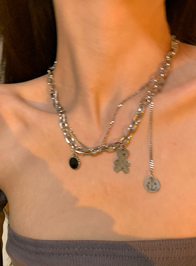 欧美嘻哈小熊朋克风锁骨链