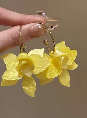 孟子义同款黄色花朵耳环耳饰耳钉耳夹耳坠旅游2025春夏新款女饰品