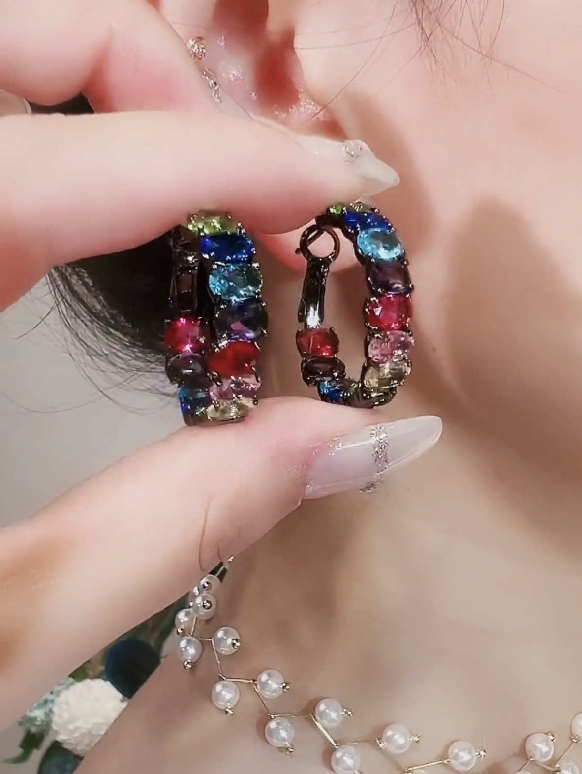 日韩女水钻气质高级感奢华耳圈