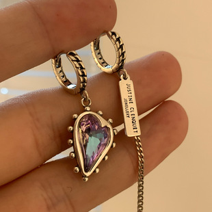 独特设计紫水晶爱心嘻哈朋克风不对称不会恋爱的我们金晨同款耳环