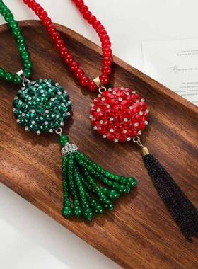 高级感轻奢锦上添花绿珠毛衣链女