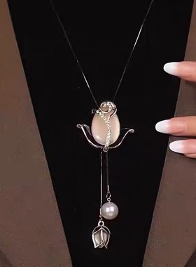 轻奢猫眼郁金香毛衣链长款项链女