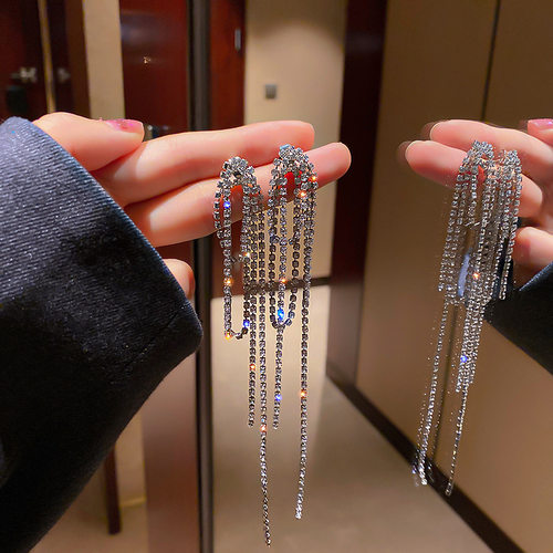 欧美925银针镶钻时尚925银针流苏