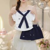 休闲套装 女童2026夏季 裙时尚 两件套洋气教学纯棉披肩上衣裤 潮 新款