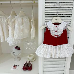 巨显白2026原创女童夏季新款红色拼接波点背心连衣裙公主花苞裙子