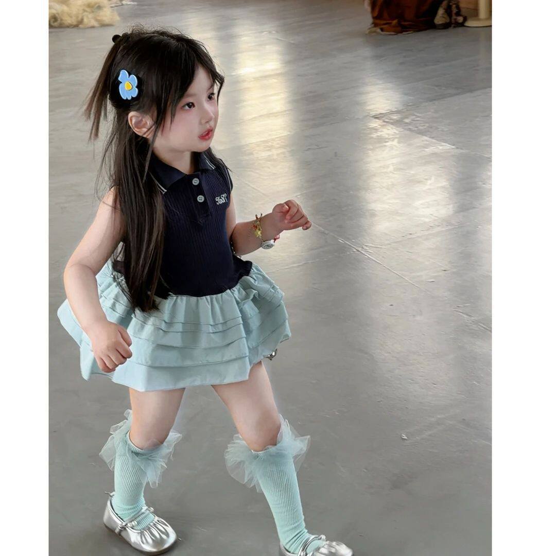 女童超好看夏季连衣裙2026新款洋气时髦儿童蓝色背心裙宝宝公主裙