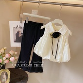 两件套儿童夏季 女童夏季 抖抖凉凉裤 百搭纯色花苞上衣 百搭潮 新款