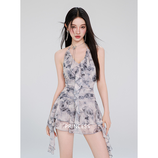 网红纯欲风保守显瘦连体遮肉泡温泉装 在逃公主游泳衣女款 2025新款