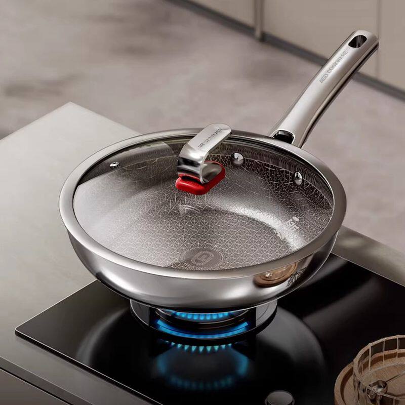 爱仕达0氟涂层钛瓷蜂窝不粘锅家用平底锅304不锈钢煎锅燃气电通用