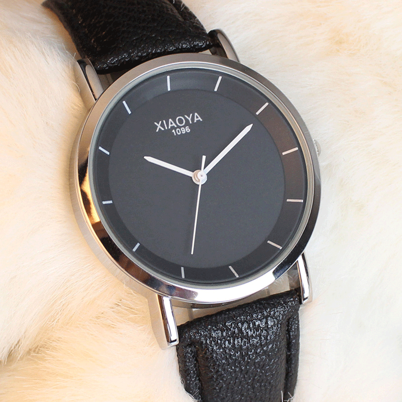 筱雅正品牌韩版女表时尚皮带手表男女士黑色男表复古腕表石英表男
