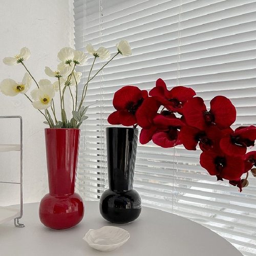 简约大号中古玻璃花瓶水养鲜花富贵竹高级感客厅摆件插花装饰花器