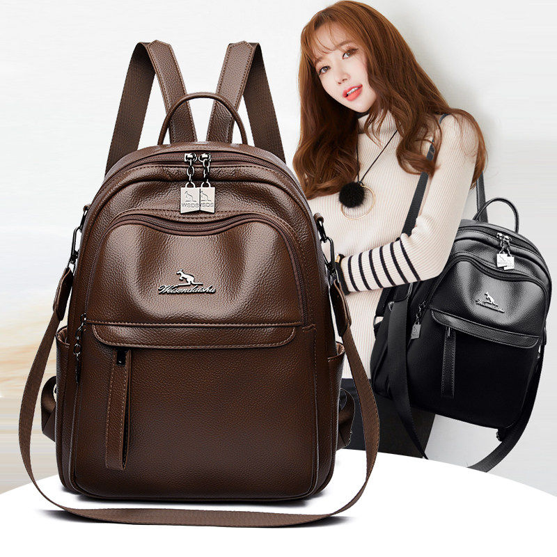 香港代购新款高级感双肩包女士大容量背包头层牛皮旅行包轻便书包