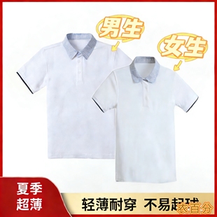 夏季超薄莱卡棉POLO衫凉爽网眼半袖T恤衫济南历下小学生校服同款