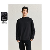 太平鸟男装 宽松T恤半高领内搭慵懒风打底衫 秋冬新款 纯色加绒长袖