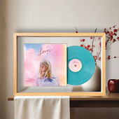 12寸黑胶唱片双面透明装 裱框相框音乐CD专辑收纳框实木挂墙展示架