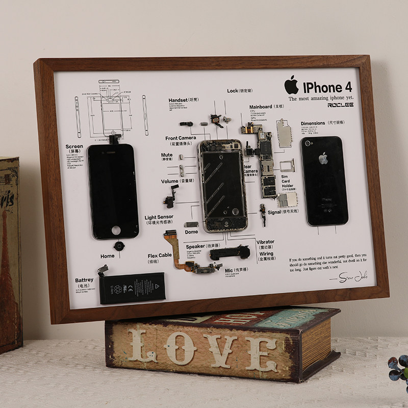 实木手机拆解装裱框苹果拆机标本iphone4S分解实物收藏展示框